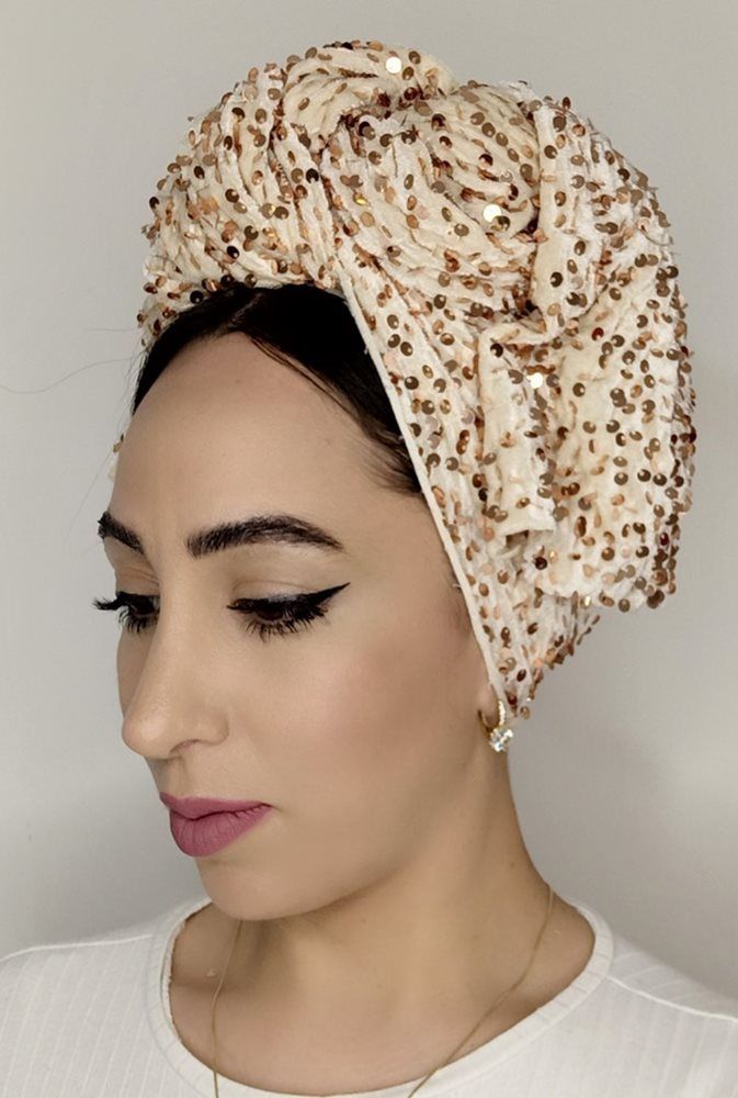 קטיפה פייטים שמנת בז'